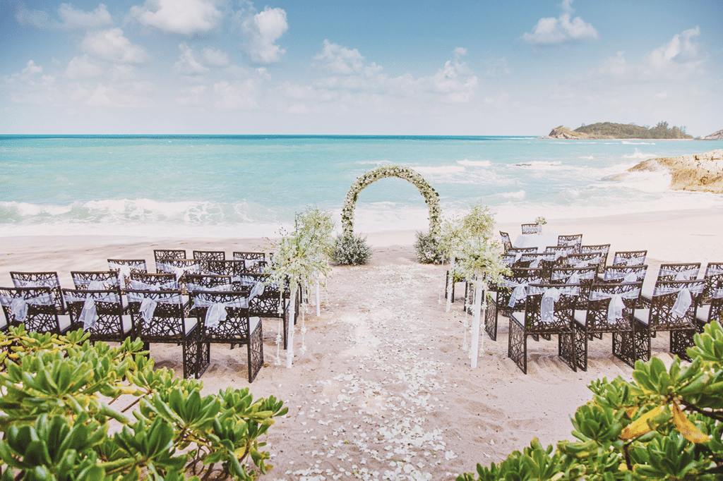 Wedding ceremony venue setting on the beach